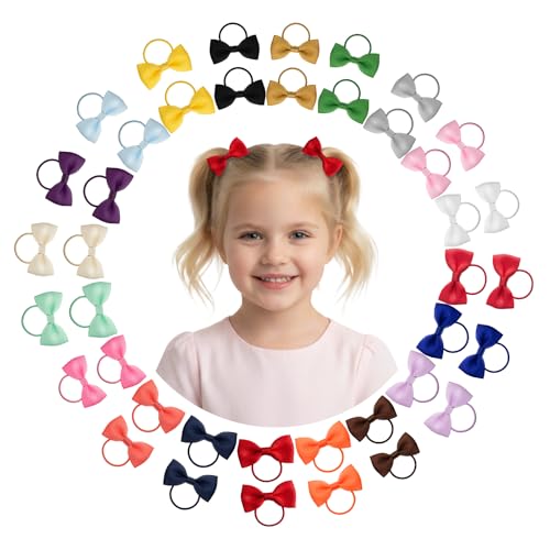 40 Pcs Hair Band Bow Toddlers Baby Hair Ties with Bows Toddler Girl Hair Ties Tiny Soft Elastics Ponytail Holders Hair Accessories for Infants Toddlers Baby Girls Multi-Colored Small Hair Accessories