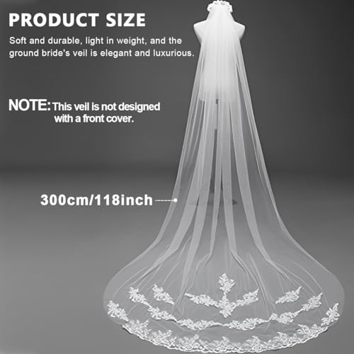 Image of SANNIDHI 3m Long Bridal Veil Wedding Veil for Bride White Lace Edge Long Cathedral Veil 1 Tier Drop Veil Bridal Tulle Hair Accessories