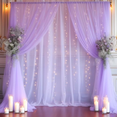 Rideau en tulle violet avec LED 6x3m pour fond de mariage et cérémonie