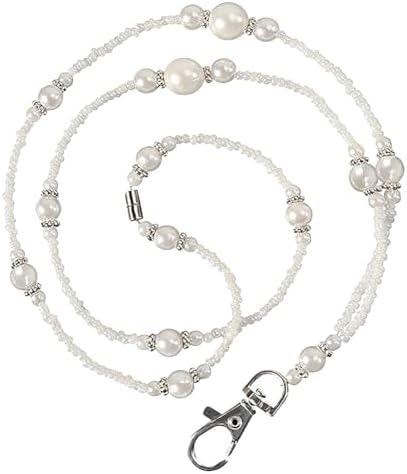 Artificial Pearl ID Holder Lanyard Beaded Name Badge Neck Lanyard Jewelry Necklace Teacher ID Badge Lanyard Key Card Holder Necklace Fashion Key Lanyard for Women image 4