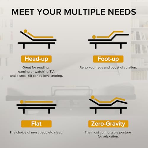 Image of Adjustable King Bed Frame with Head and Foot Incline Wireless Remote 4 Ports USB, Black Base, Under-Bed Nightlights, Zero Gravity Quiet Motor (Antique Black0)