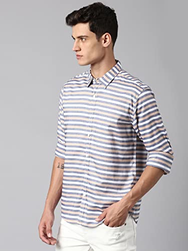 Image of Dennis Lingo Men's Cotton Slim Fit Striped Casual Shirt (Long Sleeves)