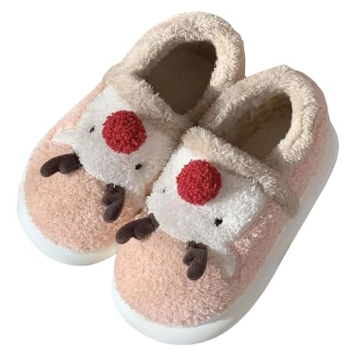 Pantuflas de animales novedosas para mujer, lindas pantuflas de casa para mujer, pantuflas de Navidad con estampado de renos, cálidas, acogedoras, zapatos de punta cerrada, antideslizantes, informales