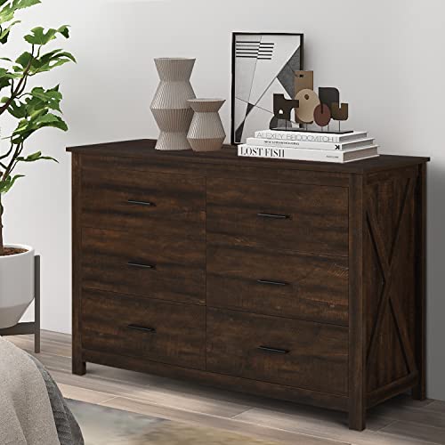 Ltmeuty Dresser For Bedroom - Wooden Dresser With 6 Drawers, Double Dresser, Oak Storage Drawer Cabinet, Chest Of Drawer, Farmhouse Bedroom Furniture, Brown #TOP5