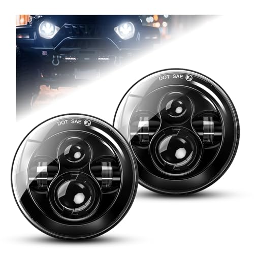 600% Brighter DOT 7 Inch LED Round Headlight,2PCS Plug and Play Anti-Glare Hi Lo Beam je-ep wrangler JK headlights,Fit for J-eep Wrangler JK JKU CJ TJ LJ Dodge Chevy Ford Chevy Hummer ect H6024