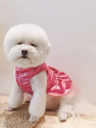 Qwinee Bow Decor Dog Dresses,Sweet Princess Cat Dress Puppy Skirt,Dog Mesh Cake Tutu Dress,Birthday Wedding Party Pet Clothes For Cat Small Medium Dog Doggie Girl Coral Pink S #TOP2