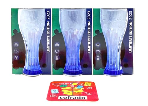 sefrado Bundle mit 3er Cola Glas Set Nachtblau McDonalds - Sammel Gläser - mit exclusivem Untersetzer