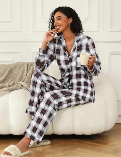 Ekouaer Women's Pajama Sets Button Down Long Sleeve Top & Pants Sleep sets - image 3