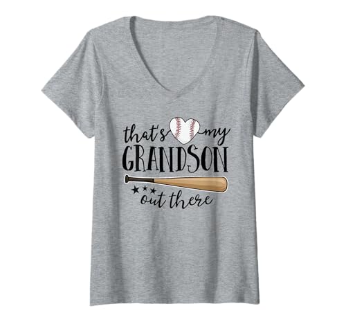 Womens That's My Grandson Out There Gift Women Baseball Grandma V-Neck T-Shirt