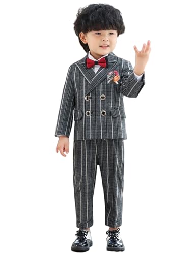 Veste à double boutonnage garçon avec pantalon costume chic à rayures