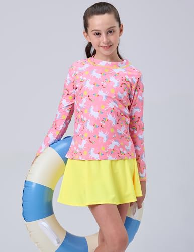 Image of Liberty Pro Girls Two Piece Swimsuits Long Sleeve Rash Guard Set, UPF 50+ Bathing Suit with Swim Shorts for Toddler and Teens
