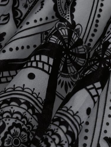 Rosegal Womens Plus Size Flocking Floral Figure Print Lace Up Ruched Ruffles Long Bell Sleeves Flowy 2 in 1 Top4