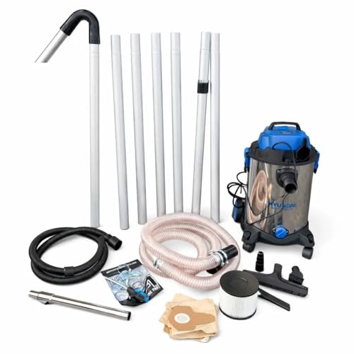 Image of Gutter Cleaning System 30L Industrial Wet & Dry Vacuum Cleaner with Black 25ft (7.5m) Long Reach Gutter Pole Kit 1400W Triple Motor