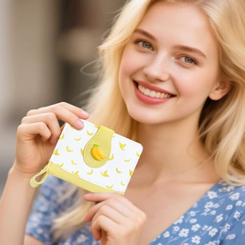 Image of Cute Print Wallet Blueberry Strawberry Cherry Wallet with Credit Card Holder Zipper Coin Purse for Women Girls (BANANA)