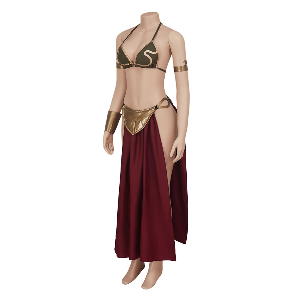 RocailleCos Sexy Prinzessinnenkostüm Leia Cosplay Halloween Kostüme Kleid Sklaven BH Rock für Erwachsene Frauen
