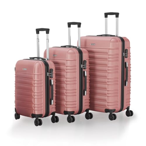 Juskys Set valises rigides 3 pièces – Valises de Voyage avec roulettes 360°, Serrure à Code, poignée télescopique – ABS – Rose