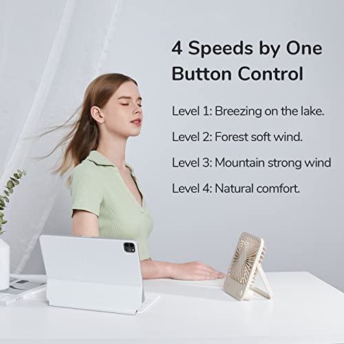 Image of JISULIFE Small Desk Fan Battery Operated, 180 Foldable Portable Fan, 4 Speeds Adjustable Ultra Quiet for Home Office Travel Outdoor-Brown