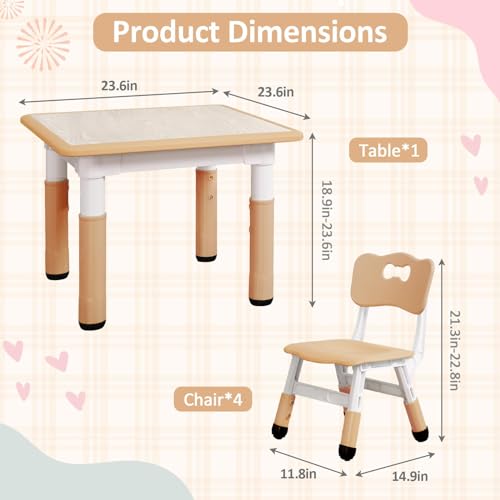 Image of Kids Table and Chairs Set, Height Adjustable Activity Desk (Ages 2-10) - Graffiti & Arts Crafts Desktop with Non-Slip Legs, 300lbs Max Load, Multi-Use for Home, Classrooms & Daycares