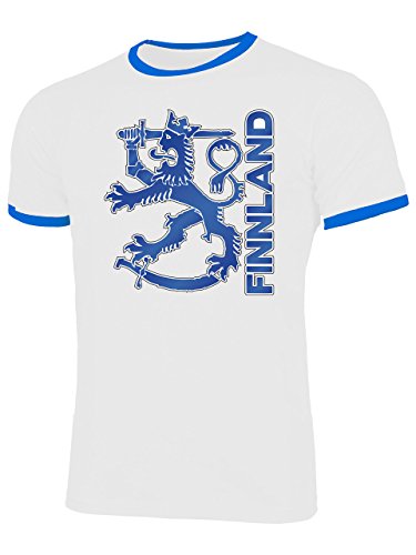 Finnland Suomi Finland Fan t Shirt Artikel 3202 Fuss Ball Ringer Tee EM 2020 WM 2022 Trikot Look Flagge Fahne World Cup Jersey Männer Herren S