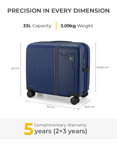 Image of EUME Overnighter 16 inch Luggage Trolley for Travel, Cabin Bag | Trolley Bag Small for Luggage | with Laptop Sleeve | 100% German Bayer Polycarbonate - Midnight Blue