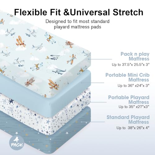 Image of Plushii 4PK Mini Crib Sheets,Pack and Play Sheet for Baby Boys,38 inchx 26 inch