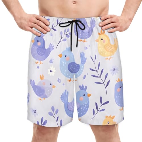 Men's Swim Trunks Size S Chicken Mural with Mesh Lining Soft Breathable Quick Dry Beach Shorts
