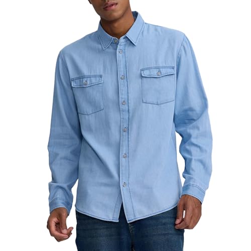 FASHIONSPARK Mens Chambray Denim Shirt Long Sleeve Button Down Casual Jean Dress Shirt Work Cowboy