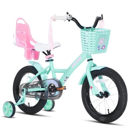 JOYSTAR Bicicleta infantil Zinnia de 16 pulgadas para niñas de 4 a 7 años, bicicleta de niña de 16 pulgadas con ruedas estabilizadoras, pancarta y serpentinas, verde