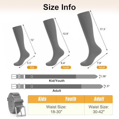 Image of XZQTIVE Baseball Softball Socks and Baseball Softball Belt Combo Set Knee-High Soccer Socks for Kids Youth Adult