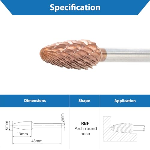 TJR® Carbide Burr with Coating Ultra Co, 6mm (Metric) Diameter with 3mm Metric Shank (Special with chip Breaker) (RBF - Image 2