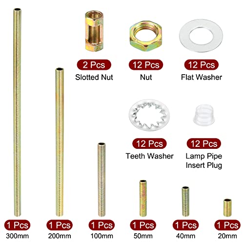 Image of PATIKIL 1 /8IP Thread 6 Size Lamp Pipe Kit with Lock Nuts Washers, 1 Set Fasteners Assortment Hardware for Chandelier Ceiling Light DIY, Zinc Plating