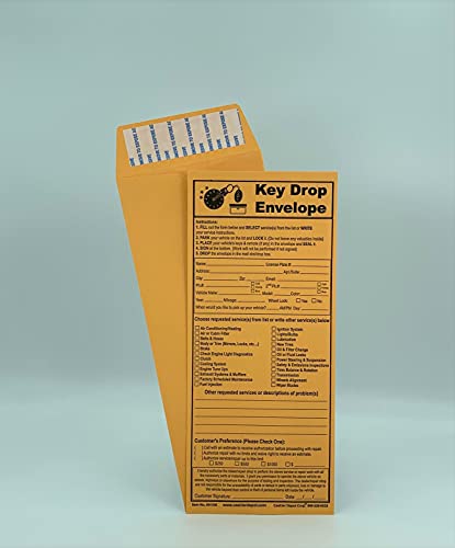 100 Cashier Depot Night/ After Hours Key Drop Envelope For Auto Shop Repair or Service, 4 1/8" x 9 1/2", Peel & Seal (NEW), Open End, Premium 24LB Kraft, 100/Box