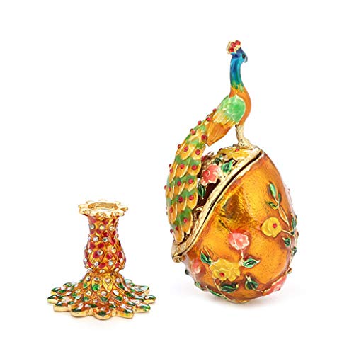 Paon Fabergé œuf peint à la main boîte à bijoux déco table Pâques - 4