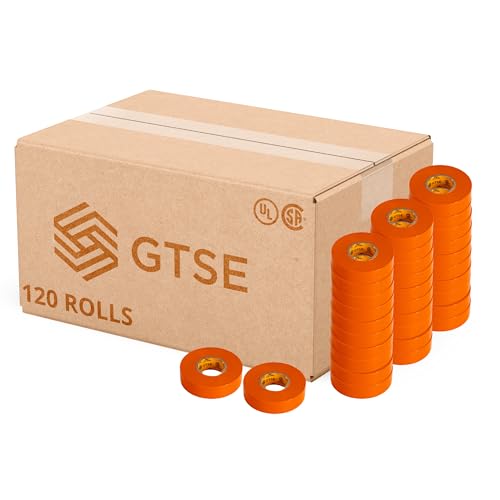 GTSE Orange Electrical Tape, 120 Rolls Bulk Box – Waterproof, Industrial Grade Vinyl, 3/4 in x 66ft– Strong Self-Adhesive PVC Electric Tape for Wire Insulation, 7 Mil, 600V – UL/CSA Listed