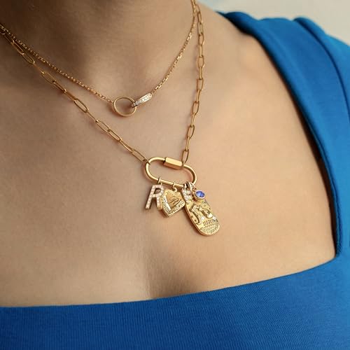 MignonandMignon Gold Charm Necklace for Women, Personalized Gift for Her, Birthday Gift for Mom, Gold Plated Pendant Charms, Handmade Jewelry for Women, Graduation Necklace -P-LOCK-N2