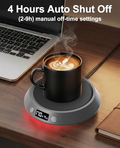 Image of Kepwam Coffee Mug Warmer - 50W Electric Coffee Warmer for Desk 3 Temp Settings & 2-9 Timer Smart Cup Warmer for Desk Candle Warmer Plate with LED Lights Beverage Tea Milk Warmer for Home & Office
