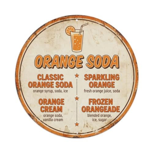 Blechschild Vintage Beschilderung Orange Soda Menu rund