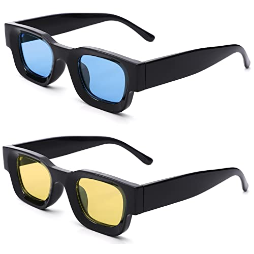 Hycredi Thick Rectangle Sunglasses for Women Men Chunky Square Polarized Sun Glasses Retro 90s Shades UV400 Protection