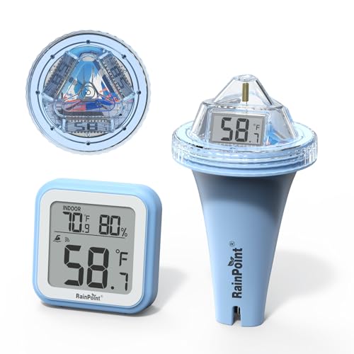 RAINPOINT Anti-Fog 360° Reading 3 Large Letters Displays Wireless Digital Pool Thermometer Floating,Dual-Layer IP68 Waterproofing Remote Temperature Monitor Easy Read Hot Tub SPA Inflatable Pool-Blue