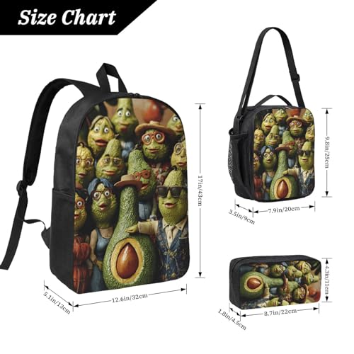 Retro avocado Backpacks 3 Pcs Minimalist Backpack for Men and Women with Fun Graphic Cartoon Print for Daily Commute2