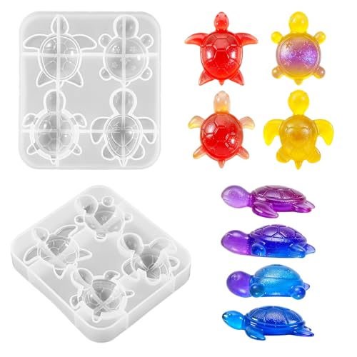 2Pcs Mini Sea Turtle Resin Mold Cute Mini Turtle Shape Resin Silicone Molds 3D Ocean Animal Epoxy Casting Molds for DIY Craft Keychain Fairy Garden Dollhouse Micro Landscape Decor(4 Designs)