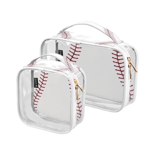 ALAZA Baseball Red Lace 2 Pcs Storage Bags Zippered Organizers Cosmetics Travel Case Toiletry Bag Transparent Tote Bags
