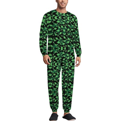 Mens Pajamas Sets 2 Piece Long Sleepwear Lightweight Long Sleeve Crew Neck Pajamas Set Soft Comfy Sleep Loungewear S-3XL