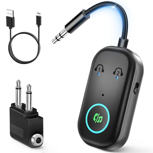 Ticenpe Transmetteur récepteur Bluetooth 5.3, double appariement sans fil voiture/avion, micro pour appels, adaptateur Bluetooth auxiliaire 2 en 1 pour TV,...