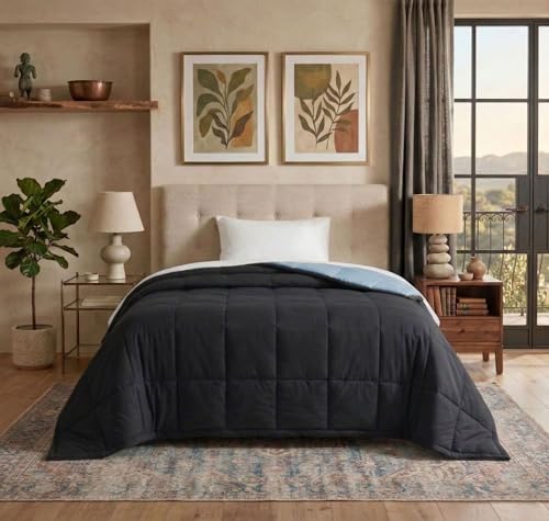 Image of VAS COLLECTIONS Reversible Single Bed Comforter 220 GSM Microfiber (60x90 Inch) | Soft Lightweight AC Comforter | All Season Quilt Duvet Blanket for Single Bed (Charcoal Black)