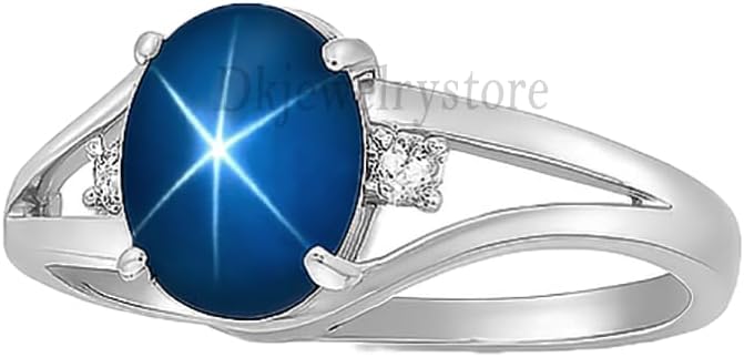 Sterling Silver Star Sapphire Ring, Oval Lab Created Gemstone, Promise Ring with Cz Diamonds, Blue And Pink Star Sapphire Ring