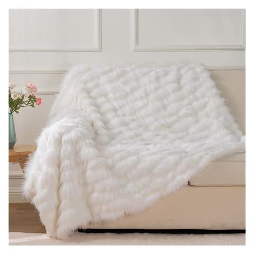 BATTILO HOME Luxury White Faux Fur Throw Blanket Thick Warm Afghan Mongolian Fur Blanket Reversible to Plush Velvet, 51"x67"