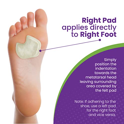 Premium Dancers Pads For Ball Of Feet Pain - Sesamoiditis Pads - 1/4" Thick Adhesive Skived Felt - 12 Pieces - Right Foot #TOP4