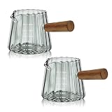 2 PCS Espresso Measuring Cup 6 Oz, Espresso Glass Cups with Wood Handle, Milk Frothing Cup, Espresso Cup for Coffee, Milk, Tea or Maple Syrup Serving (Grey)