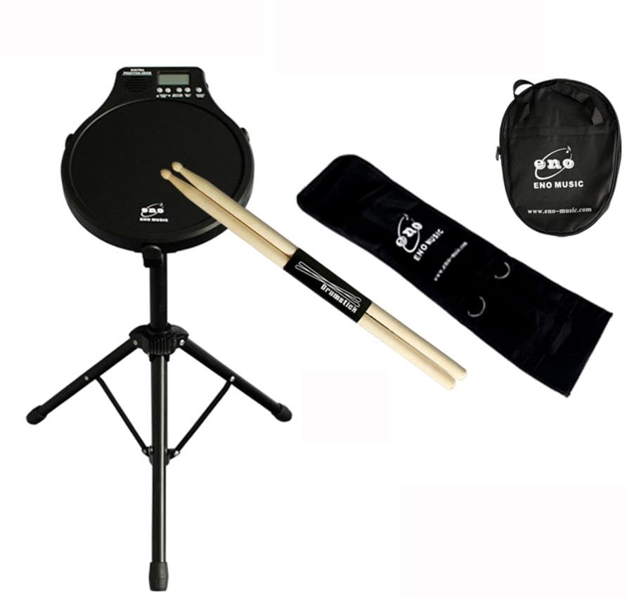 Pad de batería electrónica tonta metrónomo,almohadilla de práctica de batería portátil de 12 pulgadas,soporte plegable ajustable en altura,con baquetas bolsa de batería tonta bolsa de soporte